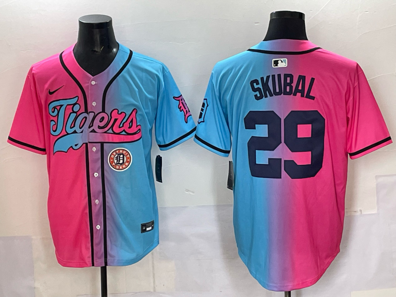 Men 2025 Detroit Tigers #29  Skubal Blue pink Game Nike MLB Jersey style 036->detroit tigers->MLB Jersey